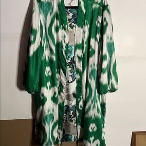 😄Chicos Tropic Emerald Floral Ikat Reversible Duster
